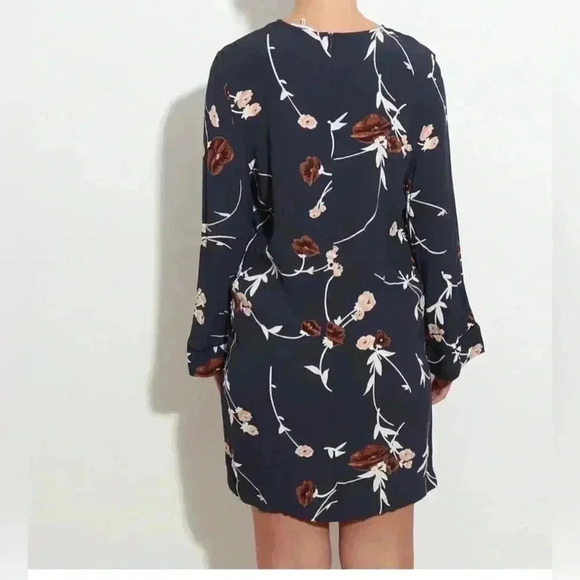Ganni Dalton Shift Dress in Navy Blue Floral Crepe Long Sleeve Mini - Picture 3 of 16